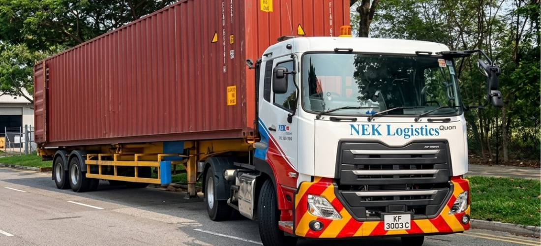 NEK Logistics prime mover carrying a container for full cargo load